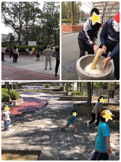 長期休みの時には、地域の方々とラジオ体操をしたり、年末にはお餅つきなどのイベントも開催しました。